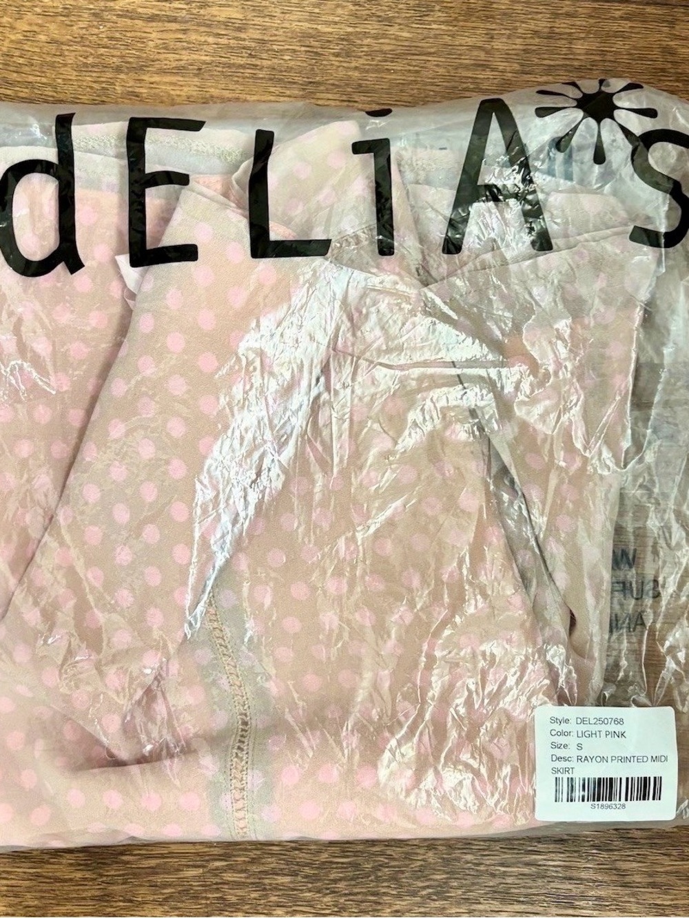 NWT Delia’s Pale Pink Polka Dot Bow Pastel Rayon Flowy Midi Skirt